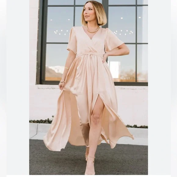 chinese dress ladies Vara Satin Maxi Wrap Dress